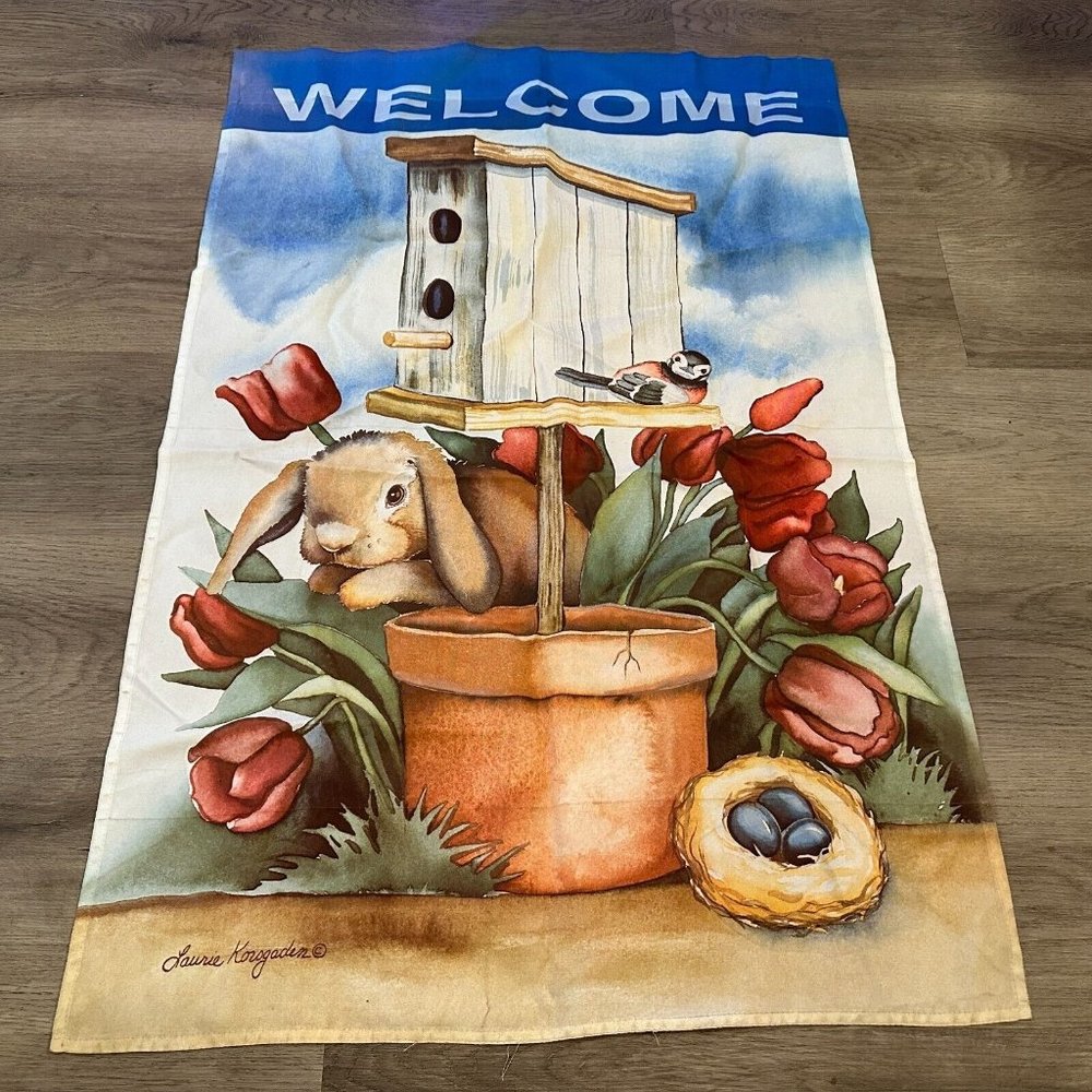Laurie Korsgaden Outdoor‎ Decorative Garden Flag Welcome Rabbit Birdhouse bird